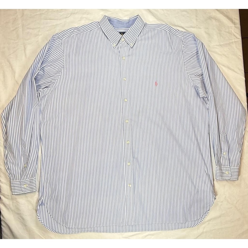 Ralph Lauren Men's Blue Striped Cotton Stretch Button Up Shirt Size 2XLT Pony